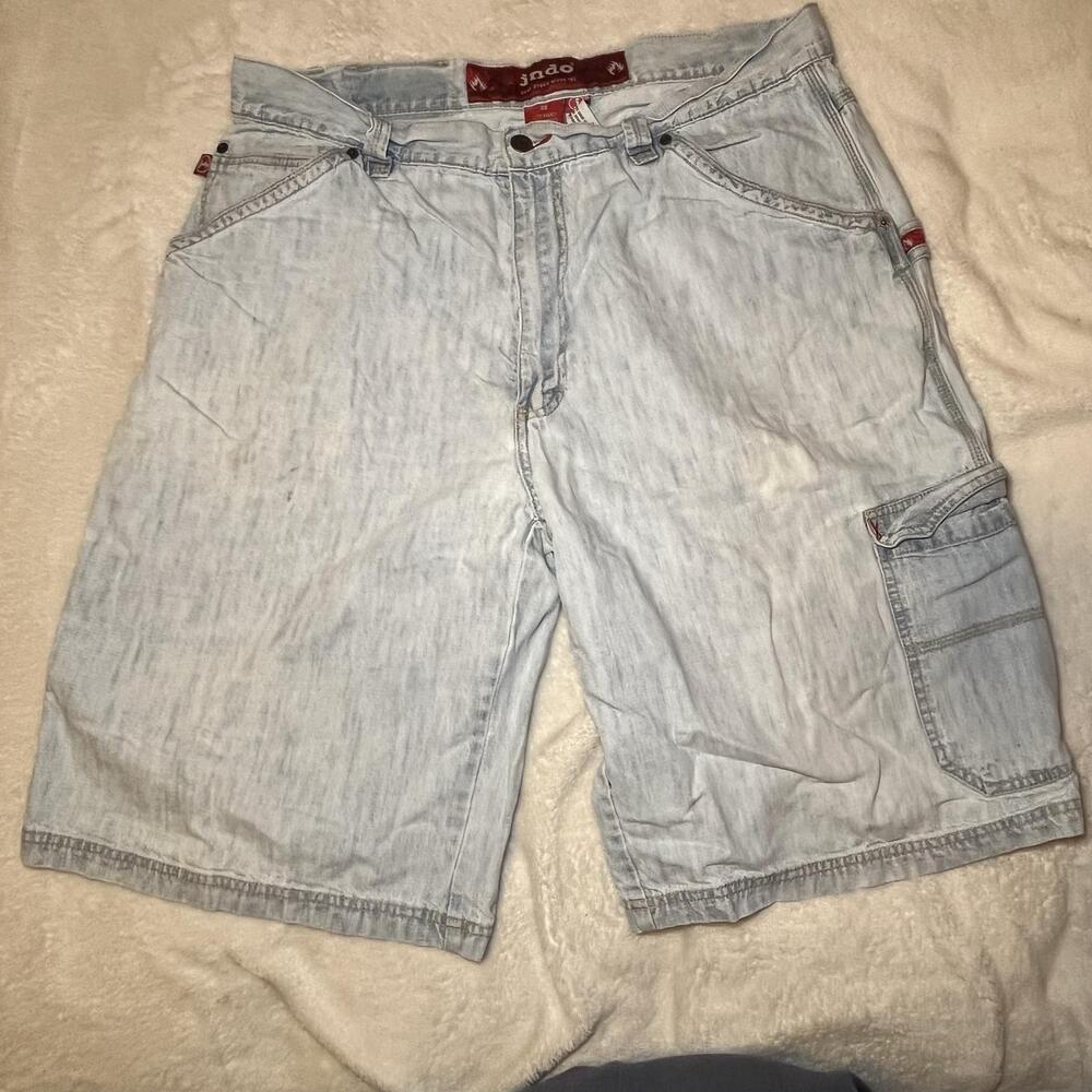 Indo Cargo Shorts Mens Size 38 Light Blue Denim 11in Inseam Utility Relaxed Fit